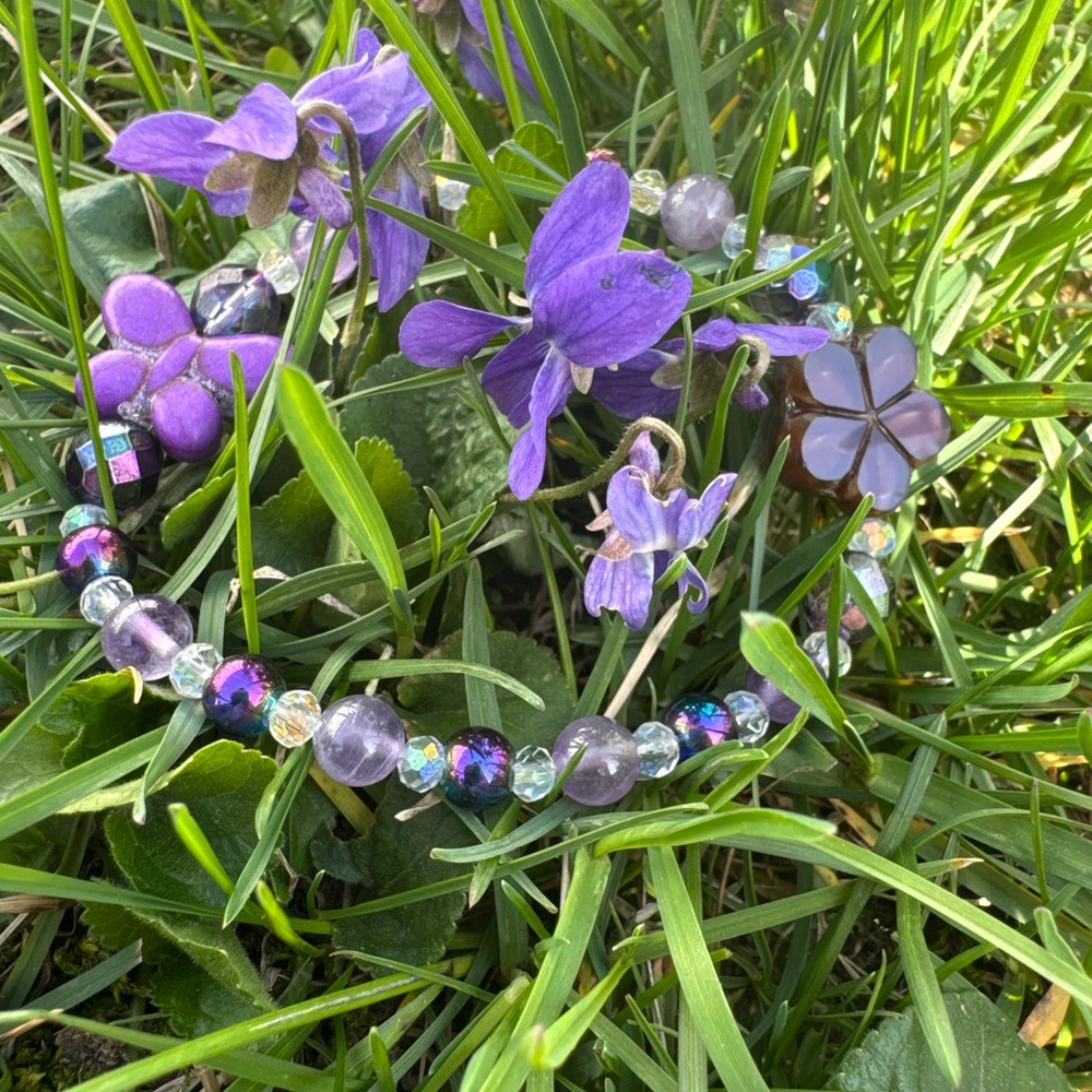 Purple Amethyst Butterfly & Flower Bracelet
